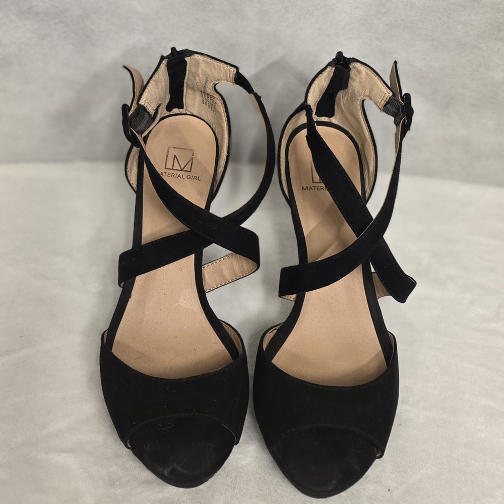 Material Girl Black Cross-Strap Heels